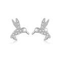925 silver hummingbird stud earrings with white zircon accents on white mirror background - 925 Silver / Platinum