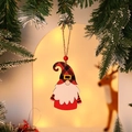 Wooden Christmas gnome pendant with red plaid hat and white beard on a festive tree - Style 3 (Curved Hat Gnome)