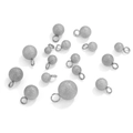 Macro shot of silver matte stainless steel ball charms with jump rings for jewelry making - Frosted Style / 3mm / Steel