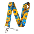 Polyester lanyard featuring yellow and blue sunflower print with silver lobster clasp - NR940026 Sunflower Lanyard