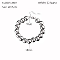 Gros plan d'un bracelet en perles d'acier inoxydable de 14 mm avec tailles détaillées - Argent (YB-986S-14mm)