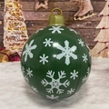 Dark green inflatable Christmas ball with white snowflake patterns for yard decor - All Green Snowflake