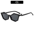 Fashionable black polygonal sunglasses with unique cat-eye shape and geometric frame design - Black Frame Grey Lens