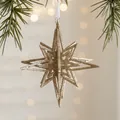 Stella di Natale 3D 13cm color oro champagne glitterato, decorazione natalizia con nastro - 13x13cm/23g / Champagne