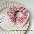 Pink plaid lace hair scrunchie with sequins and 14.5cm diameter for women hair style - Q513-2 Pink Plaid Silver Dot