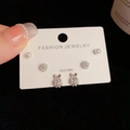 Detailed close-up of a three-piece S925 silver needle and pearl earring set with bows - Silver-Bowknot Pearl Ball Set (39#)