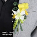 Elegant yellow calla lily and white lily boutonniere for wedding suit lapel decoration - Goose Yellow