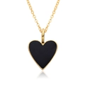 Close-up of black enamel heart pendant with 14K gold plating on a fine chain - Deep Black (A134)