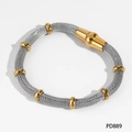 Magnetic mesh bamboo bracelet in dual-tone silver and gold stainless steel finish - Gold and Silver Bracelet (PD889)