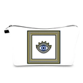 Detail of water-resistant toiletry bag with vibrant Evil Eye print and sturdy black zipper - White Geometric Evil Eye