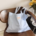 Borsa tote casual a righe blu in cotone stile francese con ricamo Bébé raffinato - Blu