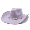 Lavender cowboy hat with rhinestone band and shimmering studs on wide brim - M (56-59cm) / Taro Purple