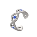 Minimalistischer offener Edelstahlring in Silber mit blauen Evil Eye Emaille-Mustern - Evil Eye Offener Stil (J497-4) / Silber