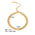 Pulsera de cadena cubana chapada en oro de 18K con circón de corazón y cierre de langosta - Estilo Eslabón Cubano Circonita Corazón Fino (YYB023081-W)