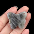 Grey and white marble natural stone butterfly pendant with carved details and small hole - Labradorite