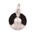 Silver Buddha pendant featuring black micro-pave stones and seated relief design - Black CZ Round Buddha L023031 White Gold