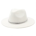 Cappello Panama bianco in paglia con catena in metallo argento per il sole estivo - M (56-58cm) / Bianco