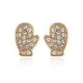 Charming gold-tone mitten stud earrings embellished with sparkling clear crystals - Gold Mitten Stud Earrings