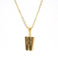 Golden stainless steel letter W pendant necklace with black grooved lines design - Letter W (Single Pendant)