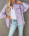 Detailed view of the frayed tassel edges and purple denim texture of the casual jacket - Light Purple