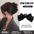 Elegant black oversized bow hair claw clip with matte satin finish and 11cm plastic grip - 18# Classic Black Satin Bow