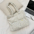 Borsa tote a righe in peluche con quattro tasche colorate in toni pastello - Bianco Crema