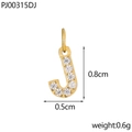 Macro shot of gold-plated letter J pendant with micro-pave zircons and dimensions 0.8x0.5cm - Letter J / Gold