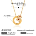 Collar de acero inoxidable oro 18K con anillos entrelazados, grabado LOVE y corazones de esmalte - Corazón de Esmalte Cuenta de la Suerte (JDN0307028)