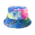 Détail du chapeau bob en fausse fourrure tie-dye coloré avec une texture pelucheuse épaisse - M (56-58cm) / Multicolore Tie-Dye (2#)