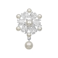 Luxury crystal flower brooch with white pearls and sparkling rhinestones in silver finish - XD8575-Silver Snowflake Pearl Pendant