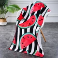 Absorbent microfiber beach towel with vertical black stripes and watermelon print - 70*150cm / Striped Watermelon