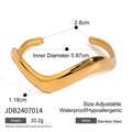 Bracciale rigido dorato regolabile in acciaio inossidabile con misure dettagliate - Bracciale Rigido Aperto Ondulato Oro-JDB2407014