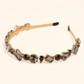 Golden wire headband featuring dark grey and black faceted rhinestones for women - Black Grey Gem