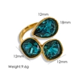 14K gold open ring with teardrop and square dark teal gemstones and weight specs - Teal