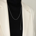 Minimalist silver long tassel necklace with oval link pendants for winter sweaters - Steel Color (M035)