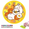 DIY 5D diamond painting clock kit with yellow frame and cartoon rabbit floral design - Yellow Frame Rabbit Floral