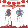 DIY diamond painting kit with rooster and turtle designs and colorful beaded tassels - DZ-15 Rooster/Turtle Combo