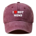 Gorra de béisbol de algodón burdeos lavado con bordado I HOT MOMS y corazón rojo - Ajustable / Burdeos