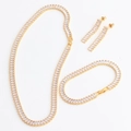 Sparkling gold zircon jewelry set with square-cut crystal necklace, bracelet and earrings - Three-Piece Set