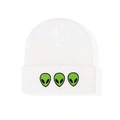 Bonnet en maille blanc pour hommes et femmes avec broderie alien verte pour l'hiver - Taille unique / Blanc