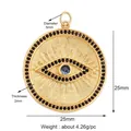 Golden evil eye charm with blue crystal and black zircon inlay, 25mm diameter pendant - L559456-Gold Round Eye with Black Zircon