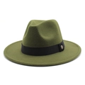 Detail of the green wool fedora with a black ribbon band and a gold M letter emblem - M (56-58cm) / Army Green
