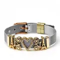 Two-tone mesh belt bracelet with gold heart, Eiffel Tower, and wheel charms - E-Two Tone (Tower Heart)