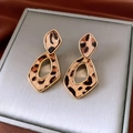 18k gold-plated earrings featuring geometric frames with brown leopard print texture - Gold Brown Geometric Horsehair Style (74#)