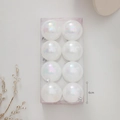 Set of 8 iridescent pearl white 6cm Christmas ball ornaments in clear box packaging - Iridescent Pearl White 6cm 8pcs