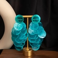 Teal tiered shell drop earrings with golden hooks for summer beach fashion jewelry - S4763-4 Style