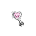 Pink heart-shaped zircon ear bone stud with star detail and silver medical steel base - Silver Pink Heart Delicate Star