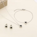 Ensemble détaillé de collier, bracelet et boucles d'oreilles cœur noir en acier argent - Acier Noir (KS222278-HR)