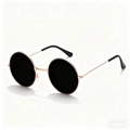 Retro round sunglasses featuring black lenses and slim rose gold metal frames - Rose Gold Frame Grey Lens