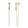 S925 sterling silver gold fringe earrings with pink, purple, and white stones - Gold Colored Gemstone Tassel Earrings / Gold Tassel